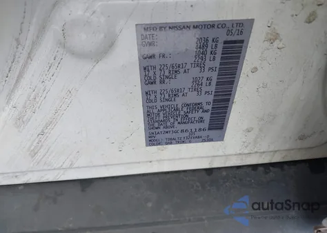 2016 Nissan Rogue Sv z USA, uszkodzony, nr VIN 5N1AT2MT3GC861186